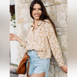 NEW The Great The Stream Buttondown Shirt Top Floral Printed blouse Oat Small